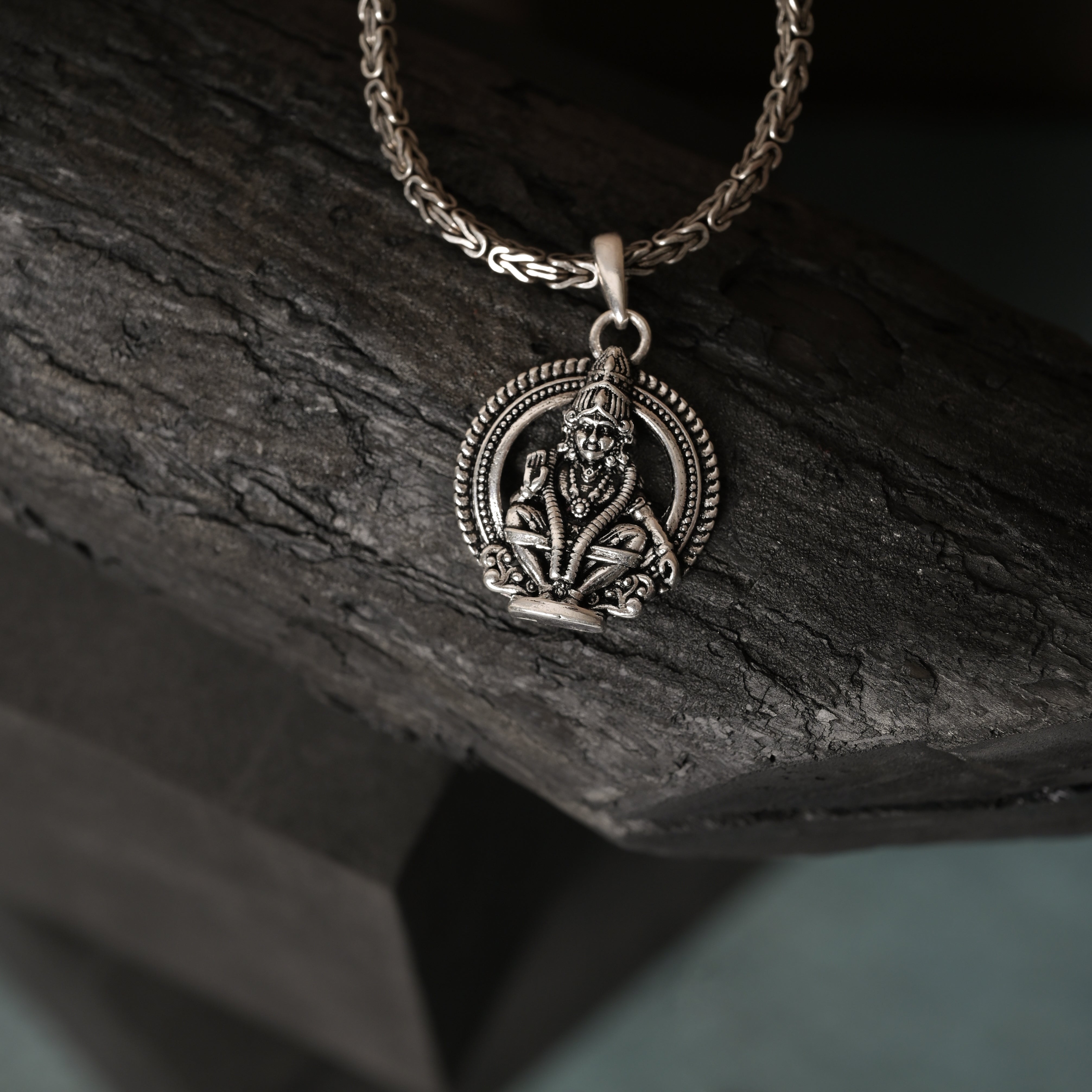 Oxidised Lord Ayyappa 925 Silver Pendant