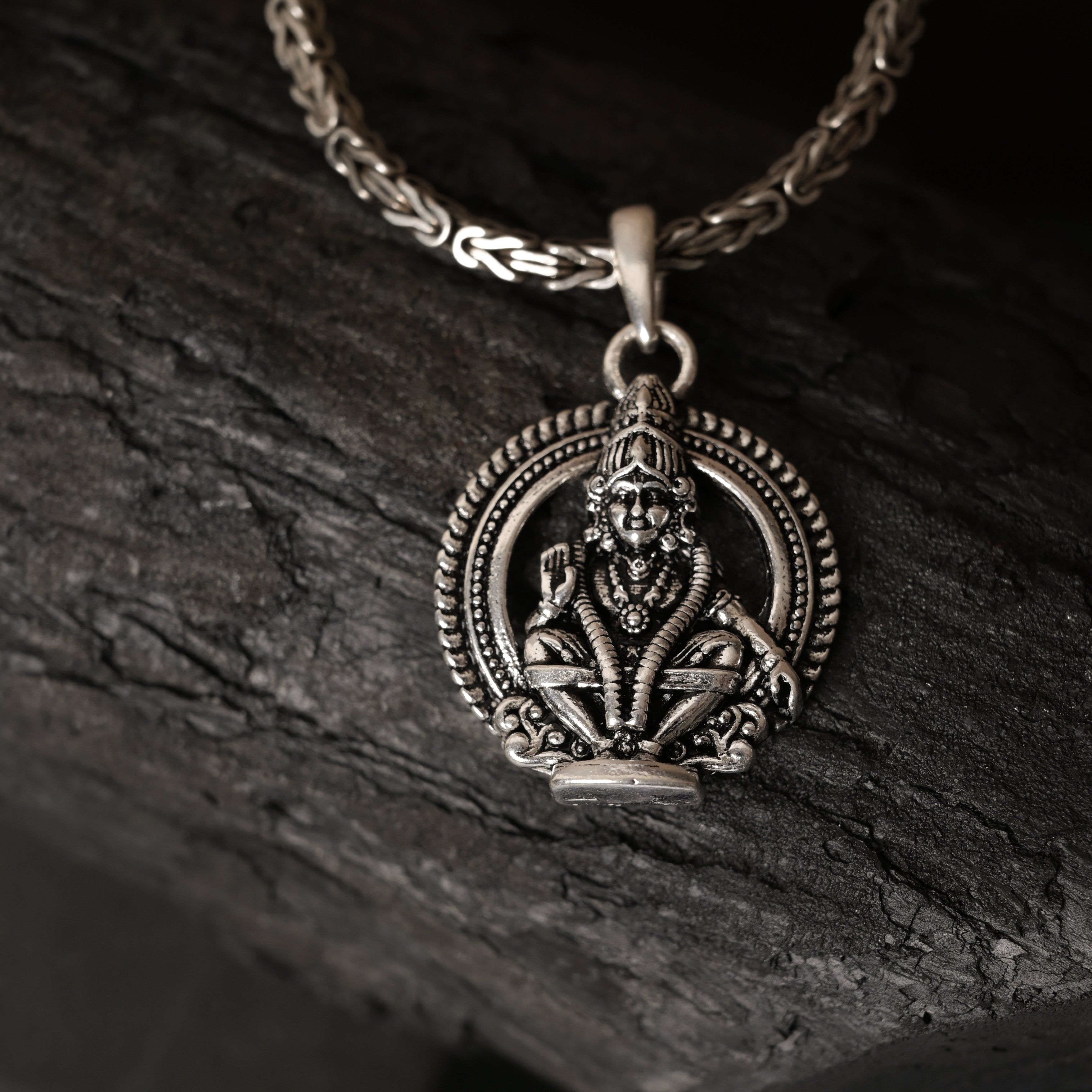 Oxidised Lord Ayyappa 925 Silver Pendant