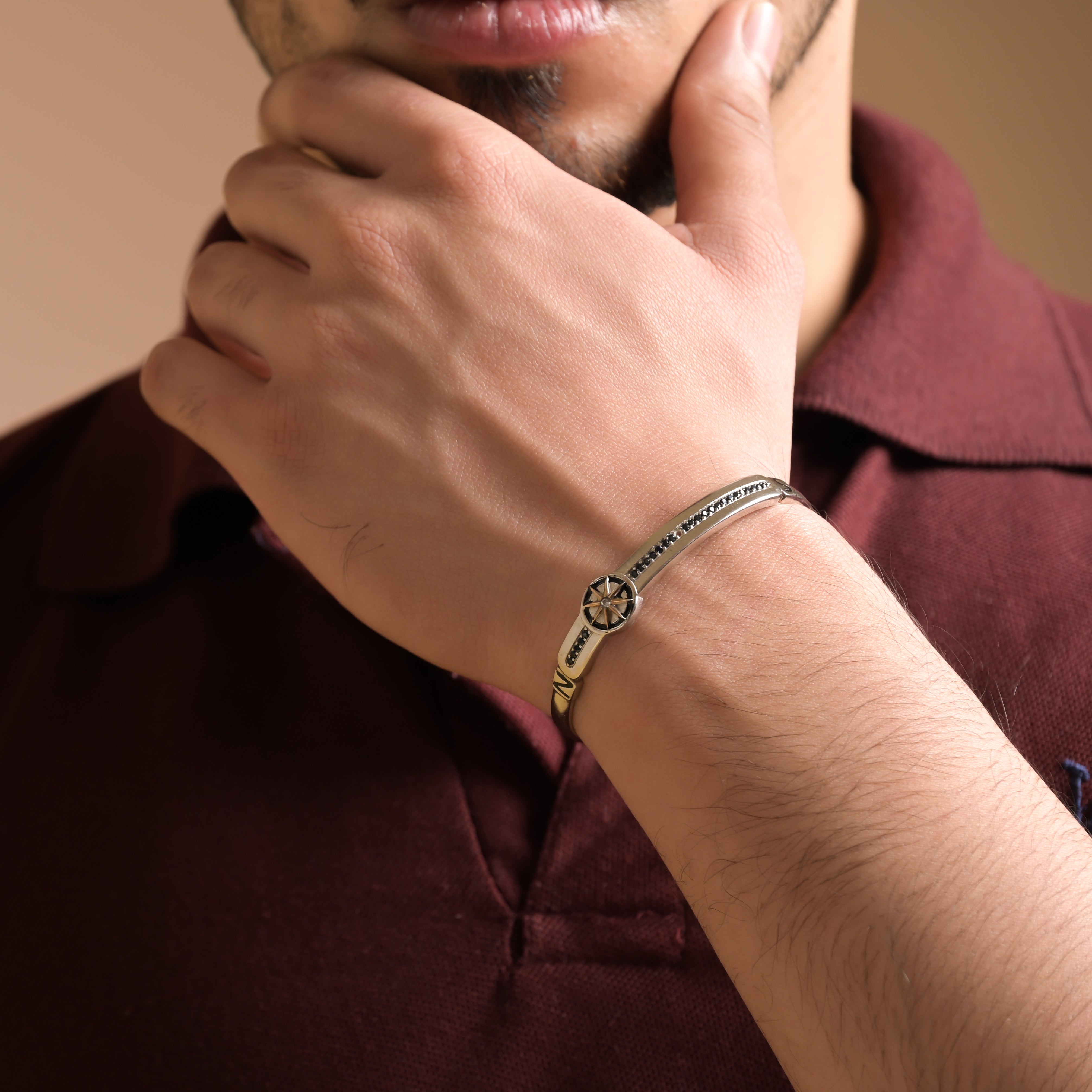 925 Silver Compass Cuff kada