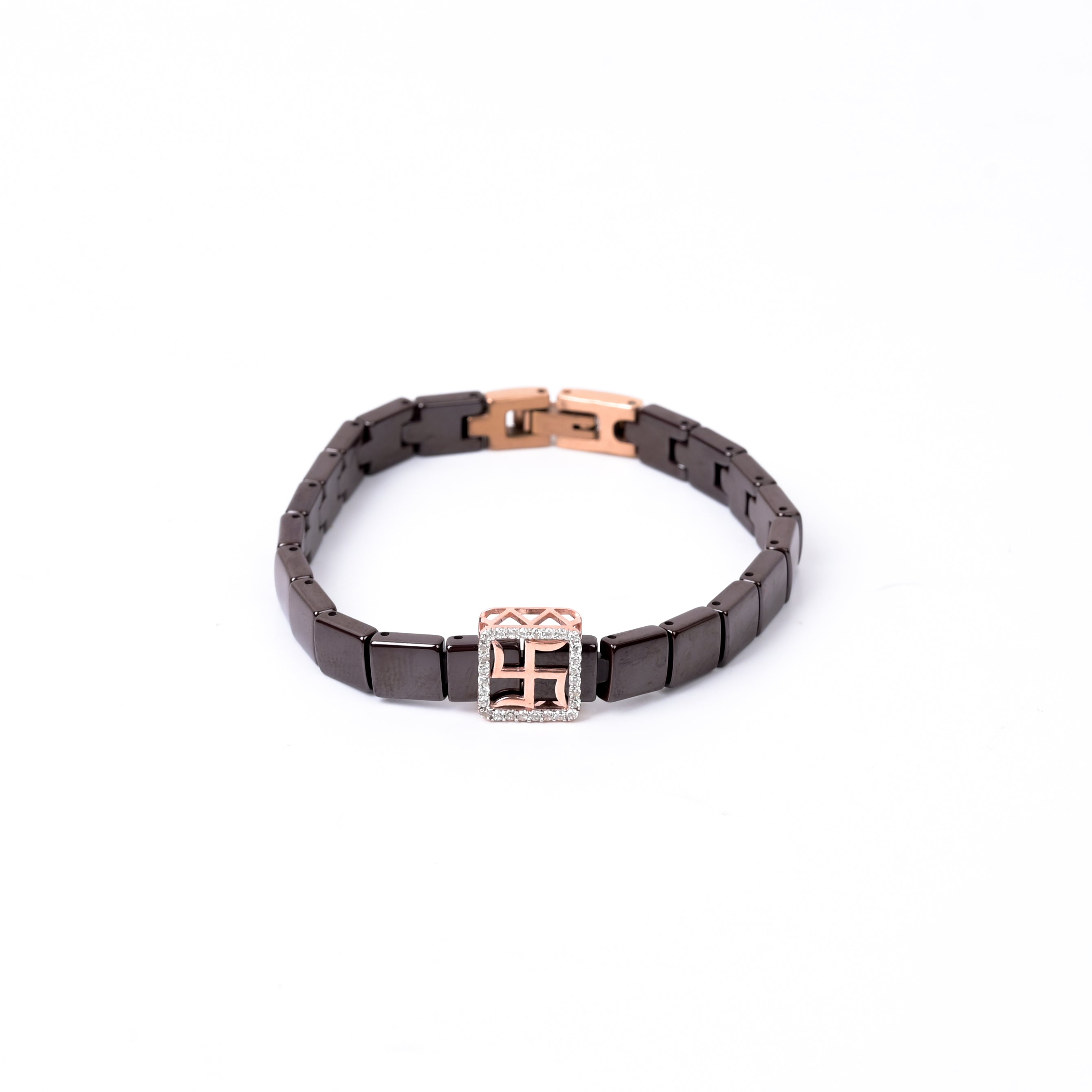 925 Silver Swastik Band Brown Ceramic Band