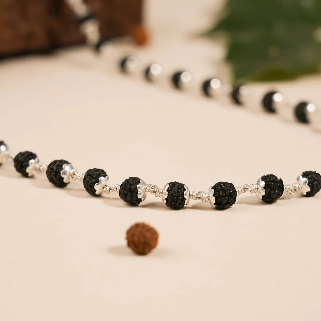 Black Rudraksha 925 Silver Mala