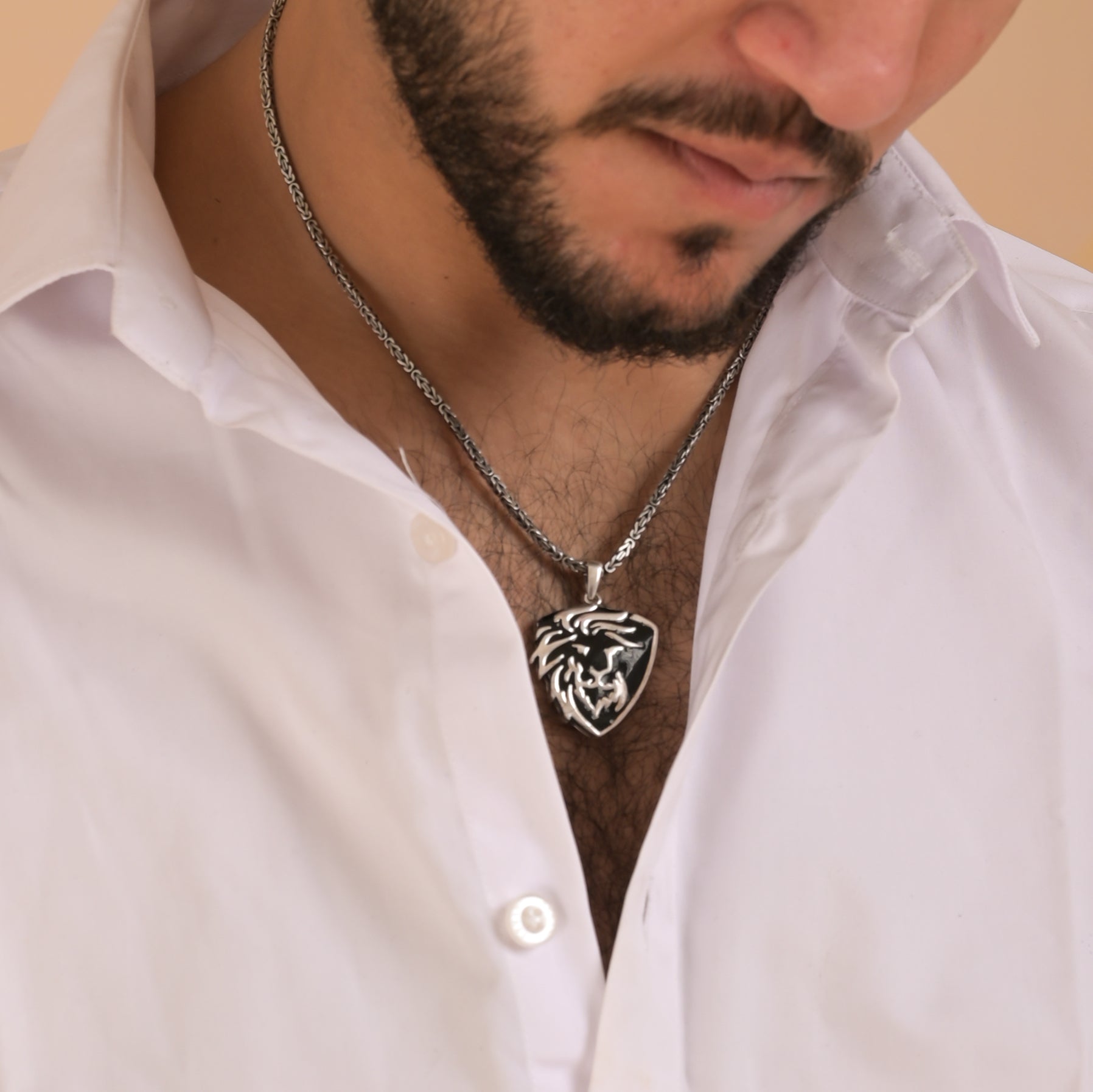 Enamel Lion 925 Silver Pendant With Black Thread