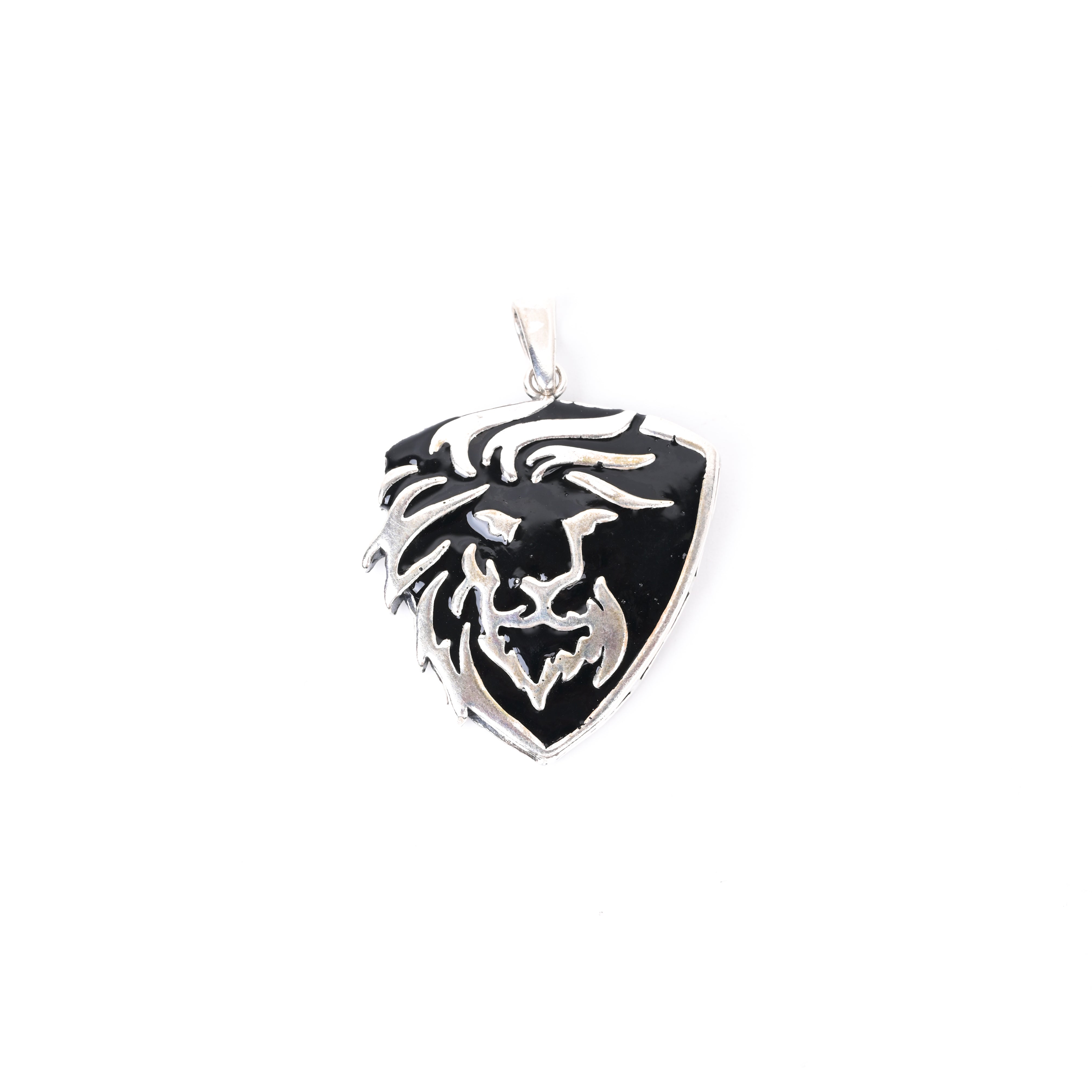 Enamel Lion 925 Silver Pendant With Black Thread