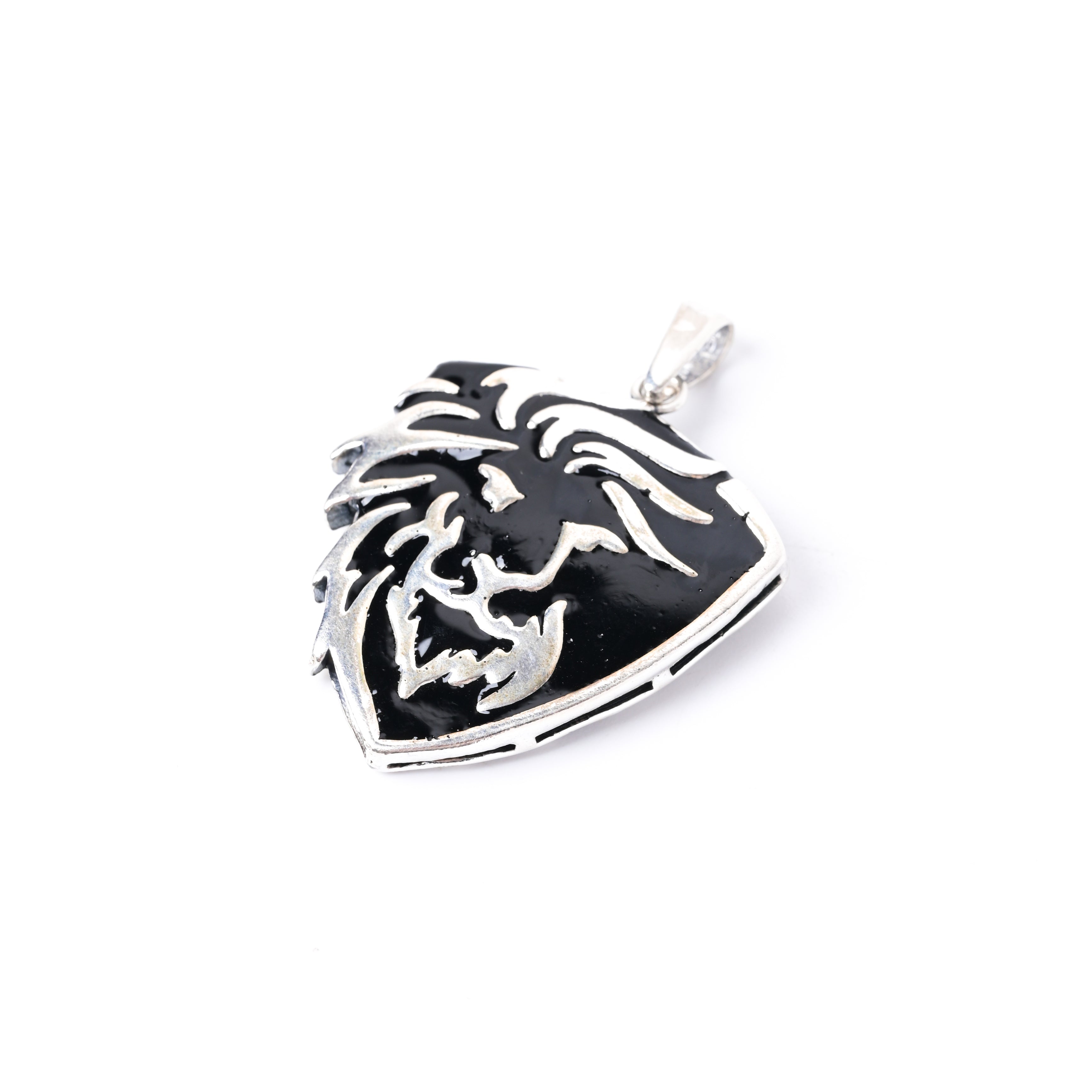 Enamel Lion 925 Silver Pendant With Black Thread