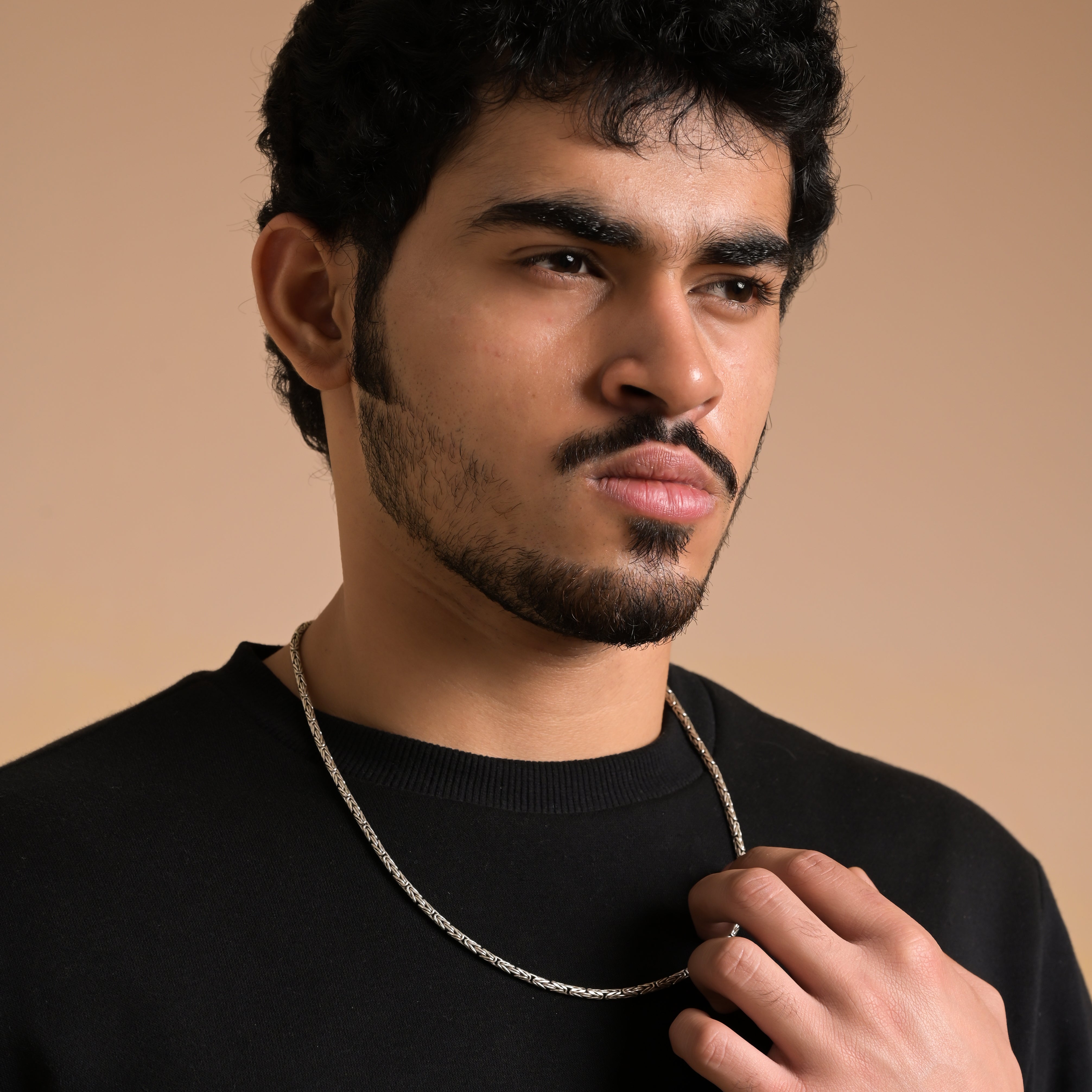 Oxidised Round Byzantine 925 Silver King Neck Chain
