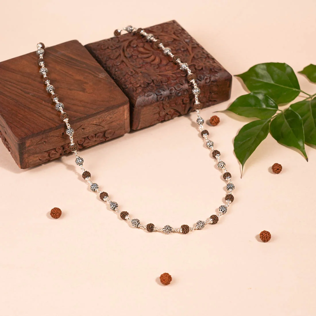 Rudraksha Silver Mala with Om Beads
