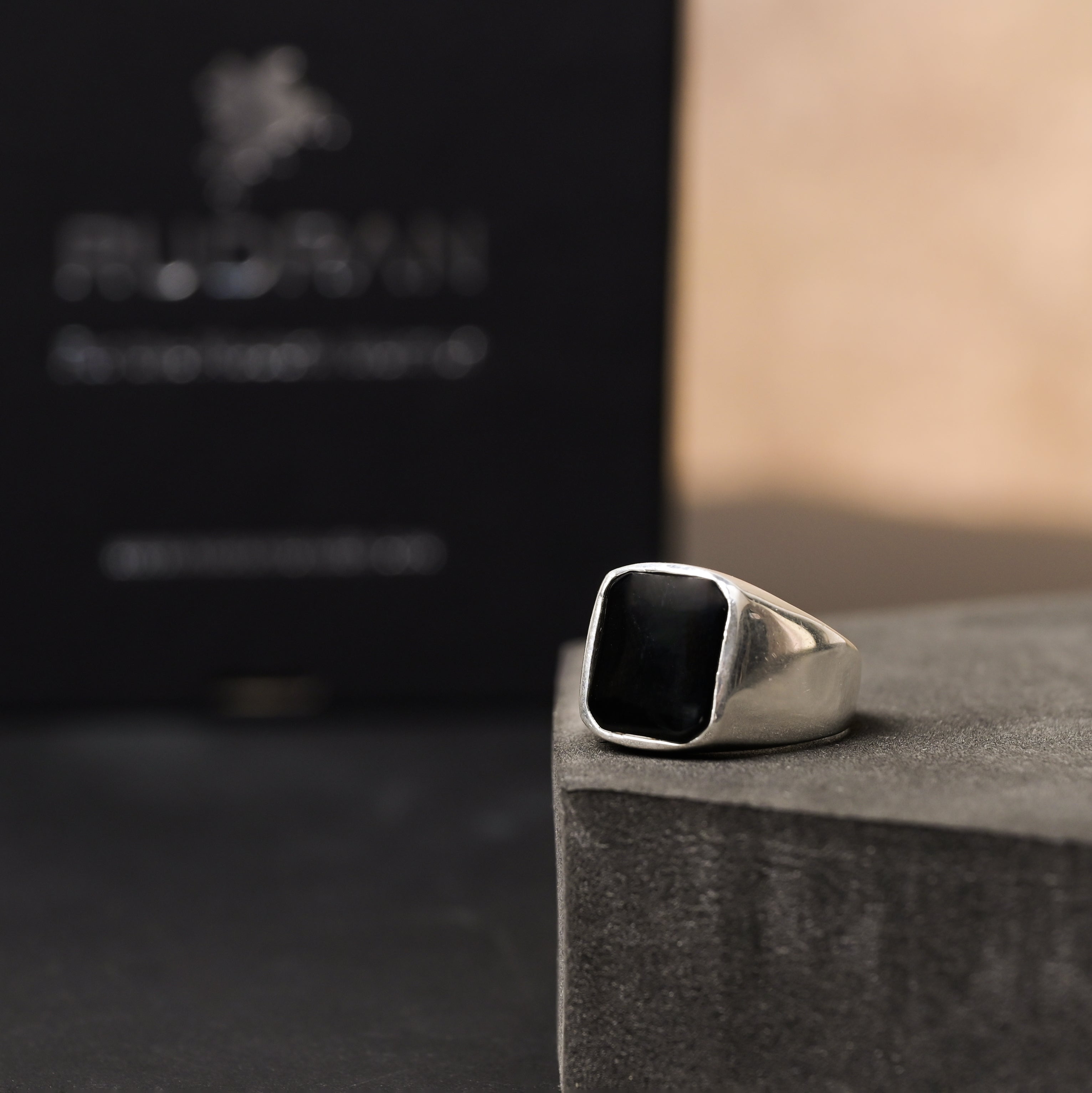 Large Beveled Onyx Signet 925 Silver Ring