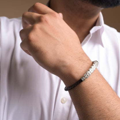 925 Silver CZ Diamond Band With Classic Brown Leather Straps