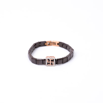 925 Silver Swastik Band Brown Ceramic Band