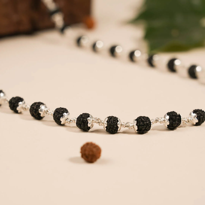 Black Rudraksha 925 Silver Mala