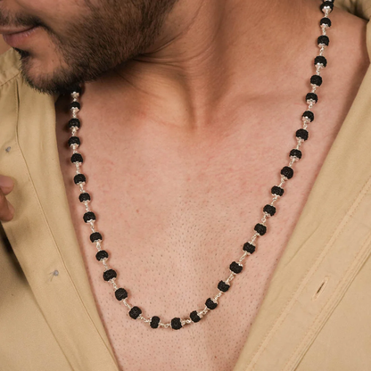 Black Rudraksha 925 Silver Mala