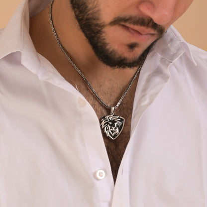 Enamel Lion 925 Silver Pendant With Black Thread