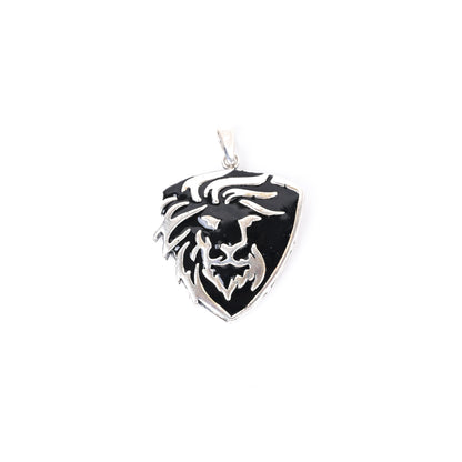 Enamel Lion 925 Silver Pendant With Black Thread