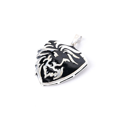 Enamel Lion 925 Silver Pendant With Black Thread