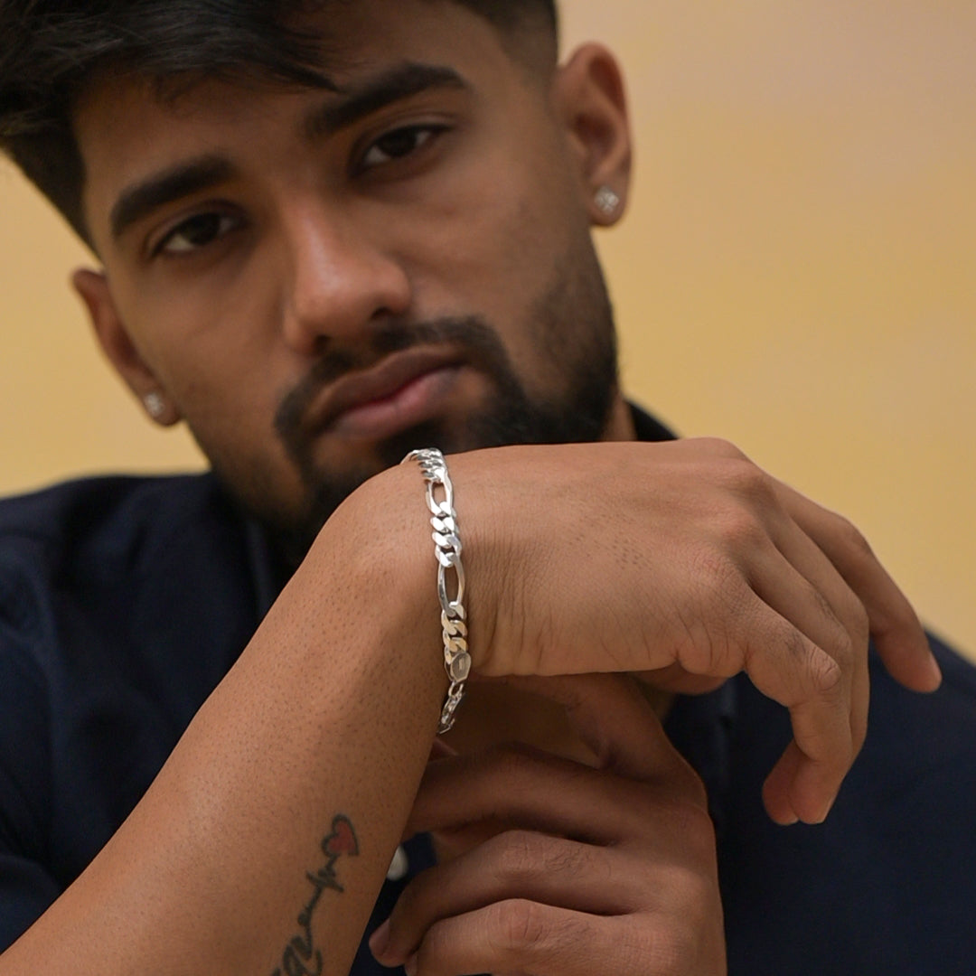 Figaro Link Chain 925 Silver Bracelet