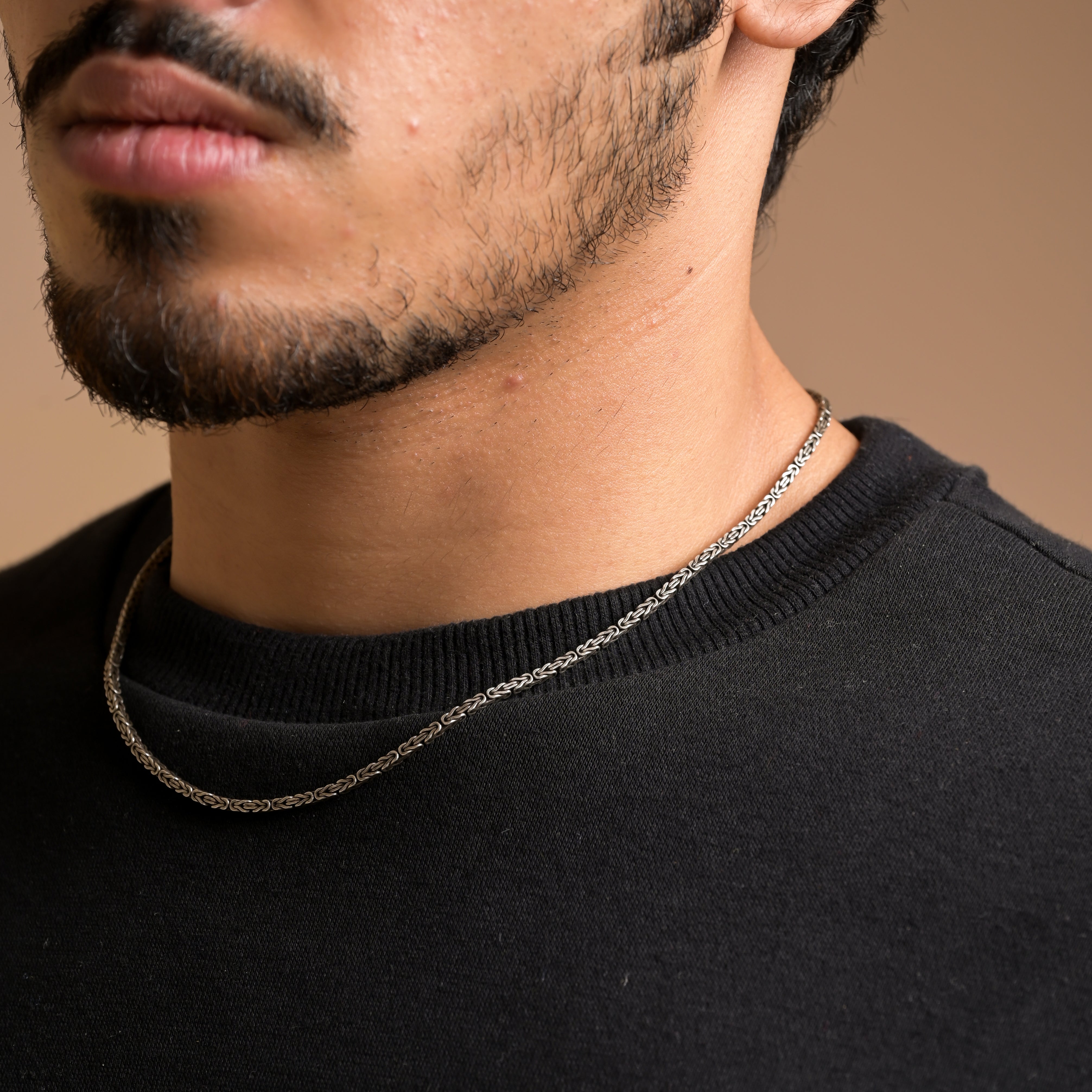 Oxidised Square Byzantine 925 Silver King Neck Chain