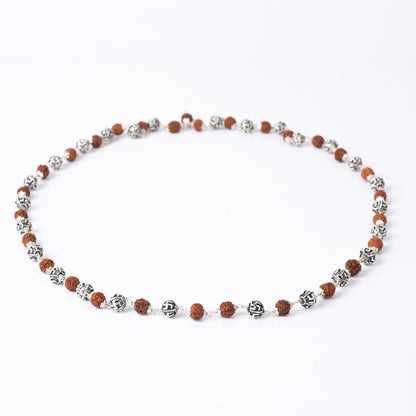 Rudraksha 925 Silver Maala with Swastik Beads