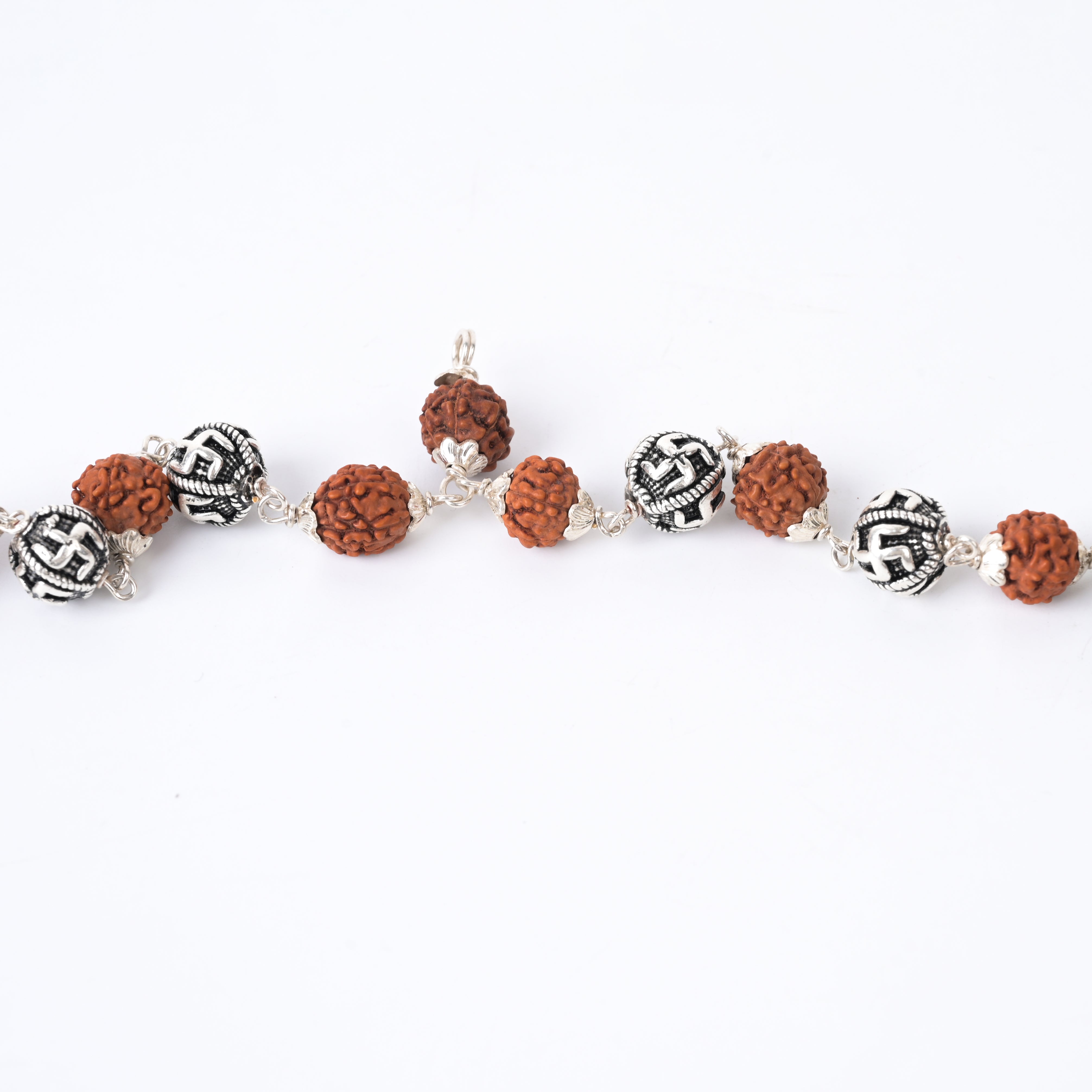 Rudraksha 925 Silver Maala with Swastik Beads