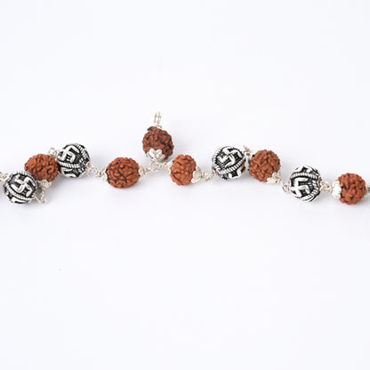 Rudraksha 925 Silver Maala with Swastik Beads
