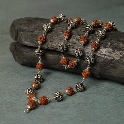 Rudraksha 925 Silver Maala with Swastik Beads
