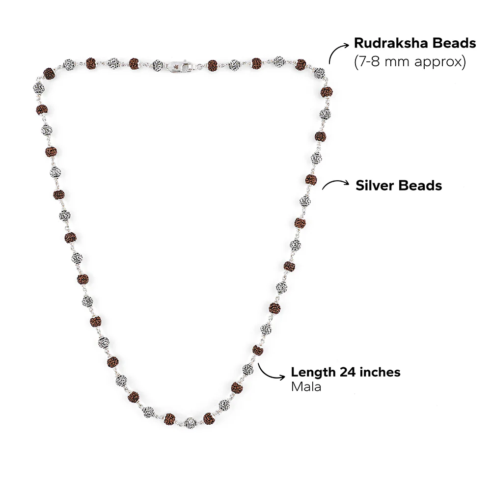 Rudraksha Silver Mala with Om Beads