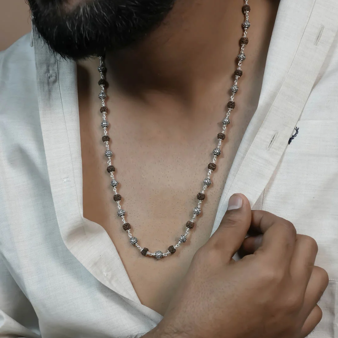 Rudraksha Silver Mala with Om Beads